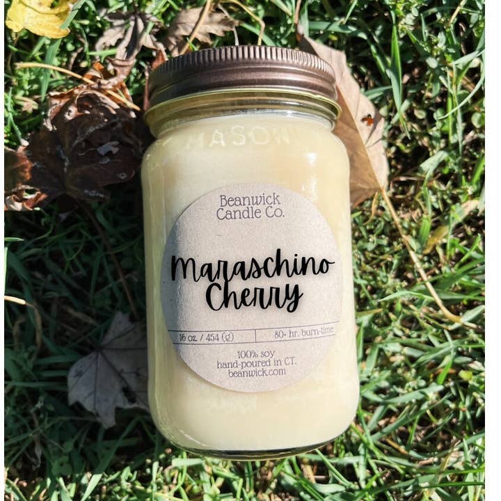MARASCHINO CHERRY Soy Candle in Mason Jar Unique Gift for wholesale by Beanwick Candle Co.
