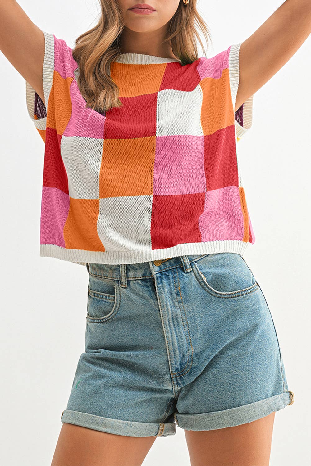 Aapparella - Vente Pull en maille – femme - Haut en tricot à manches courtes colorblock | S-2XL24