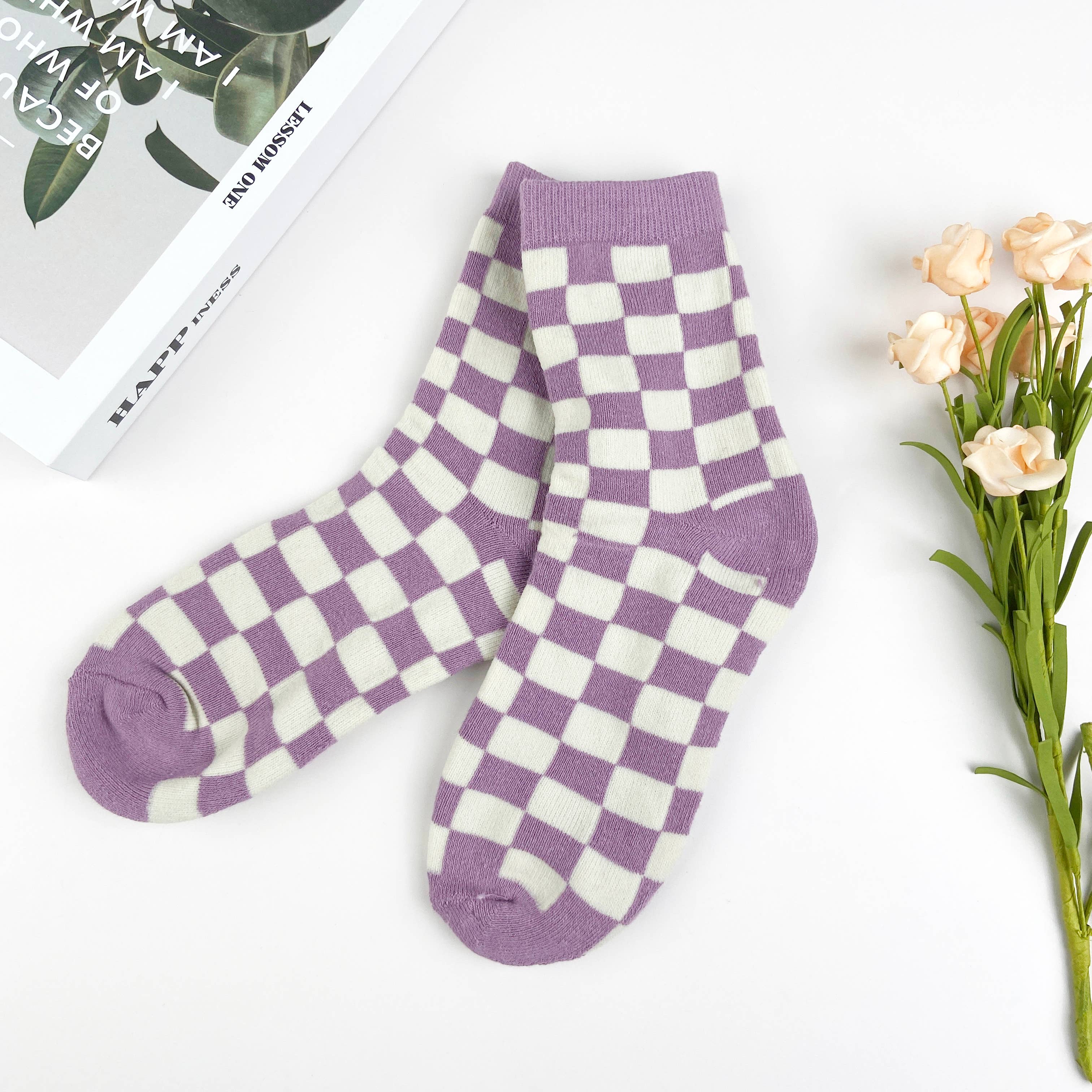 mildstyles – Meias - Mulher por atacado – Meias xadrez de algodão penteado para mulher no meio da pantzerro4