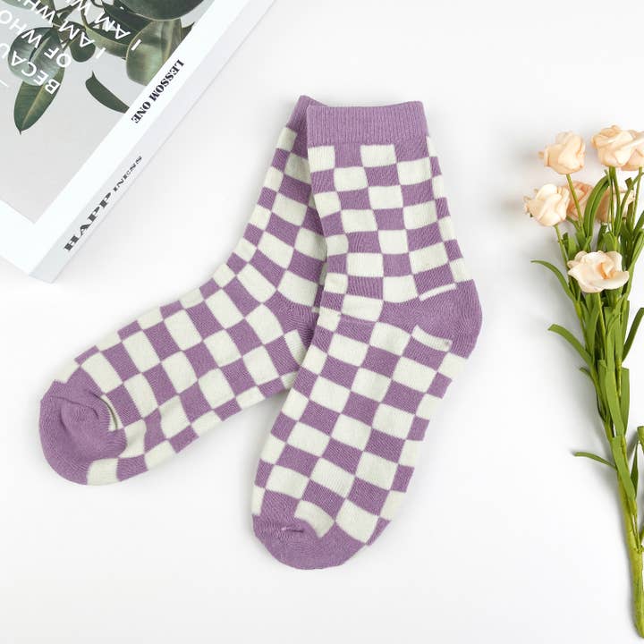 mildstyles – Meias - Mulher por atacado – Meias xadrez de algodão penteado para mulher no meio da pantzerro4
