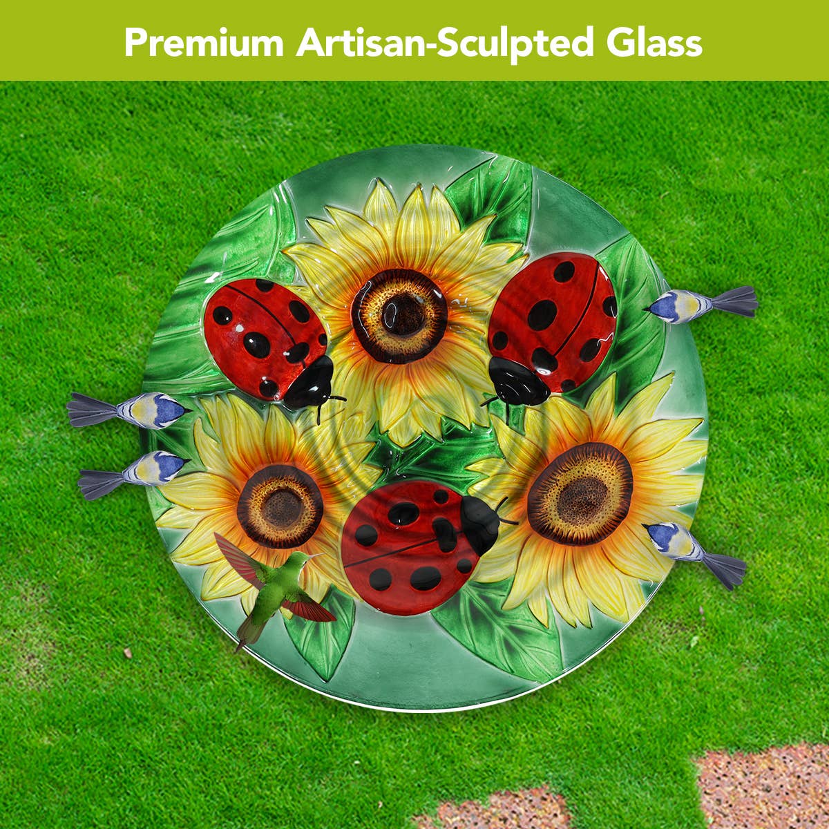 Briarwood Lane - Wholesale Bird Bath - Ladybugs and Sunflowers Glass Birdbath3