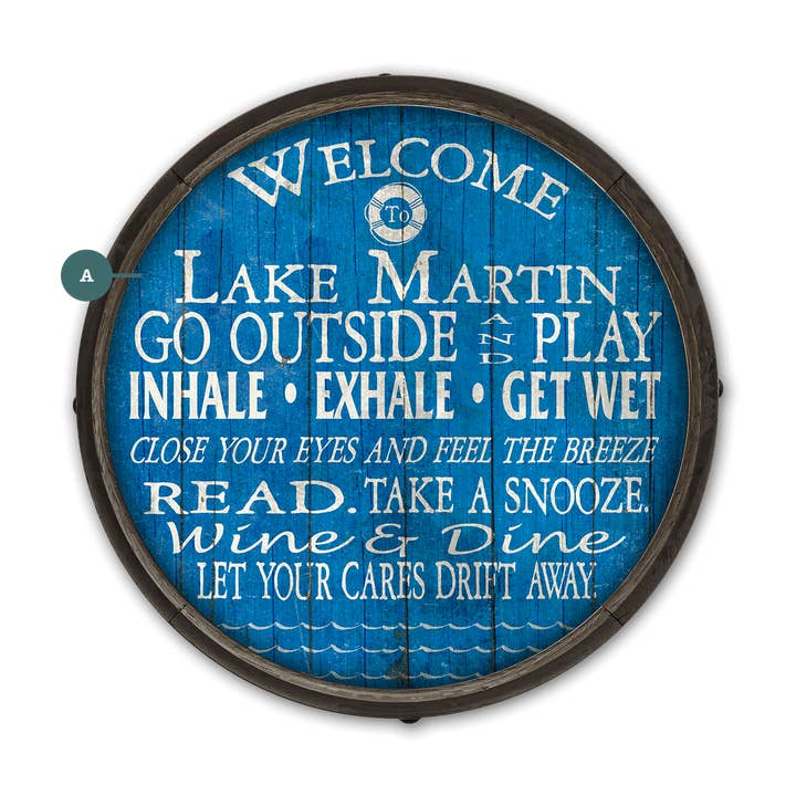 Welcome to the Lake: Personalized - Barrel End Wall Art for wholesale by Old Wood Signs