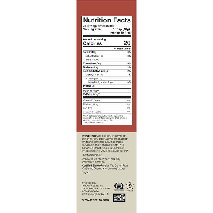 Teeccino - Vente Café moulu - Café aux champignons adaptogènes biologiques Chaga Ashwagandha2