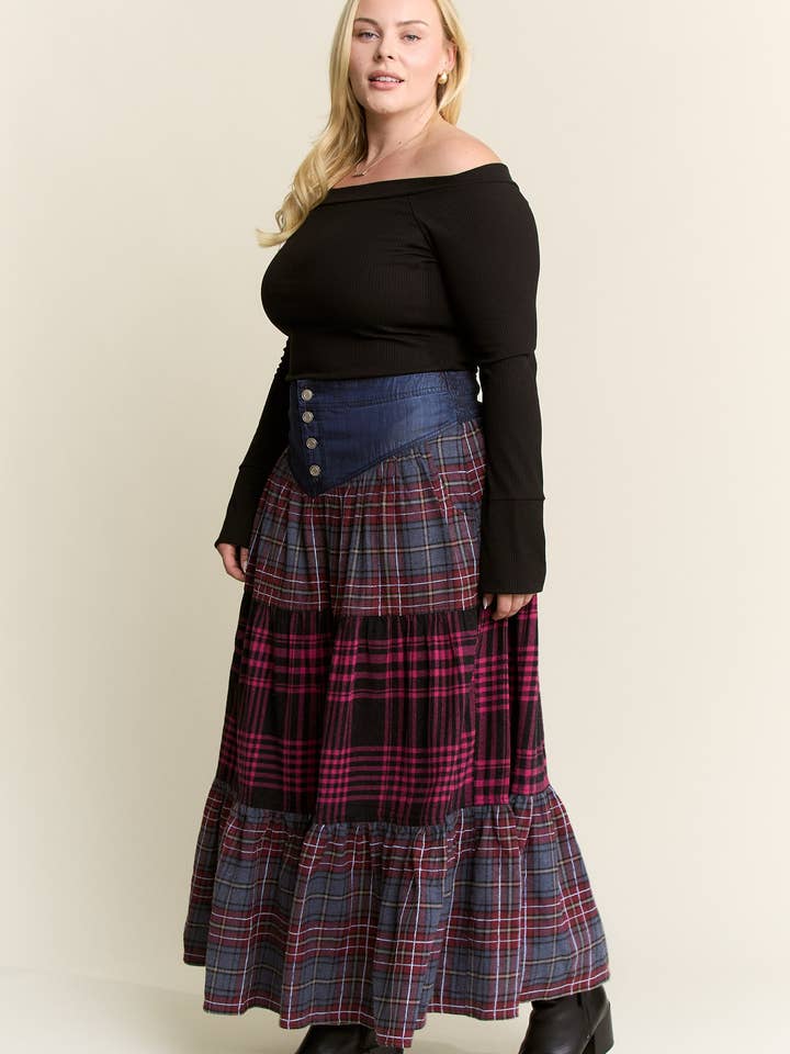 JADE BY JANE PLUS - Wholesale Skirt - Women's - Plaid Tiered Skirt (Plus size)3