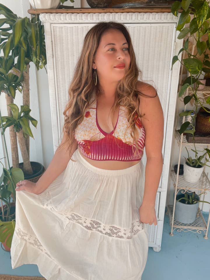 Pink and Silver - Wholesale Swim Top - Women's - Reversible Silk Halter Crop top or Bikini Top