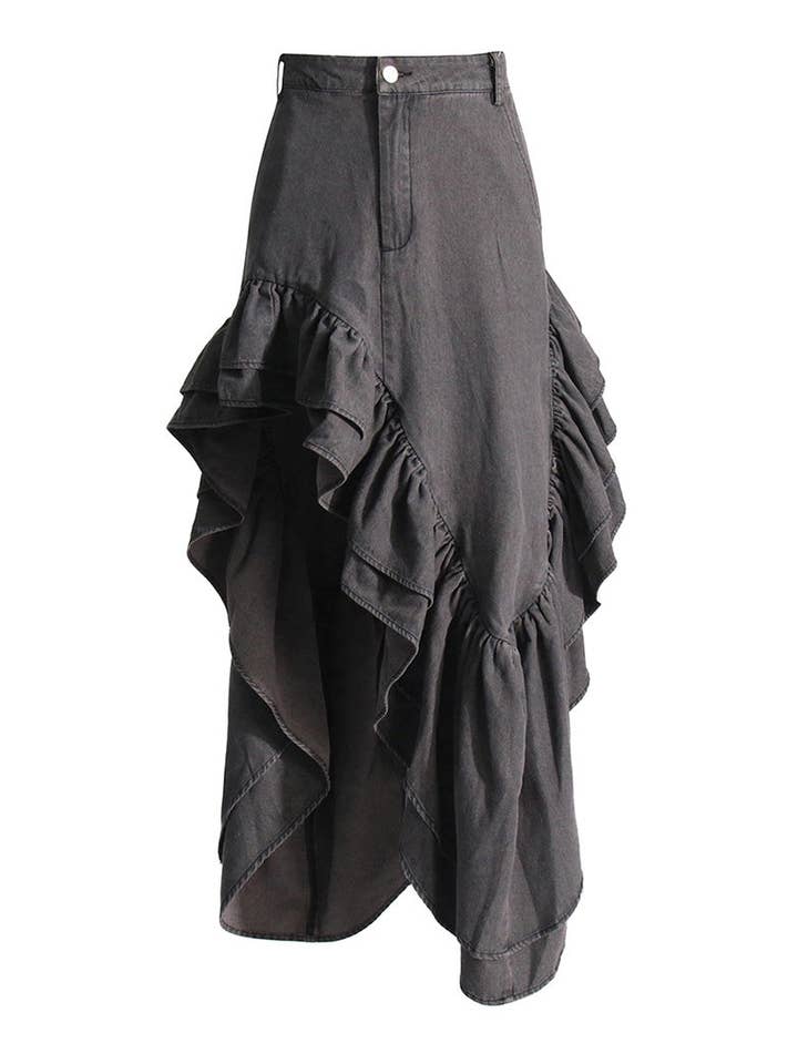 GREY Asymmetrical Ruffle Split-Hem Maxi Skirt for wholesale on Faire3