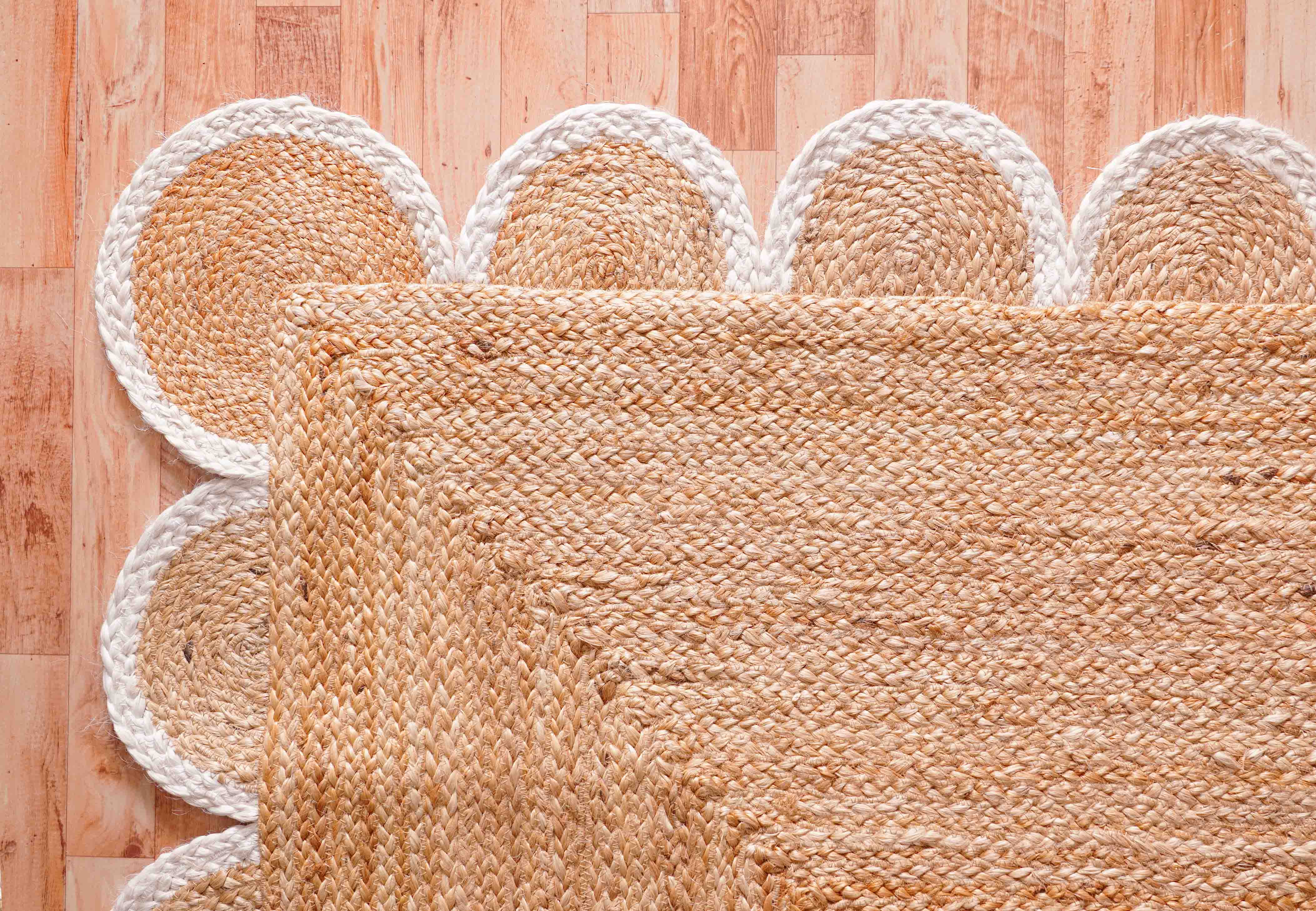 Chouhan Rugs - Wholesale Area Rug - White Scalloped Border Beige Color Jute Rug Living Room Rug 7