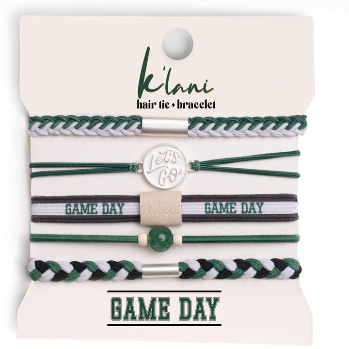 Game Day Green / White / Black for wholesale by K'lani hair tie bracelets