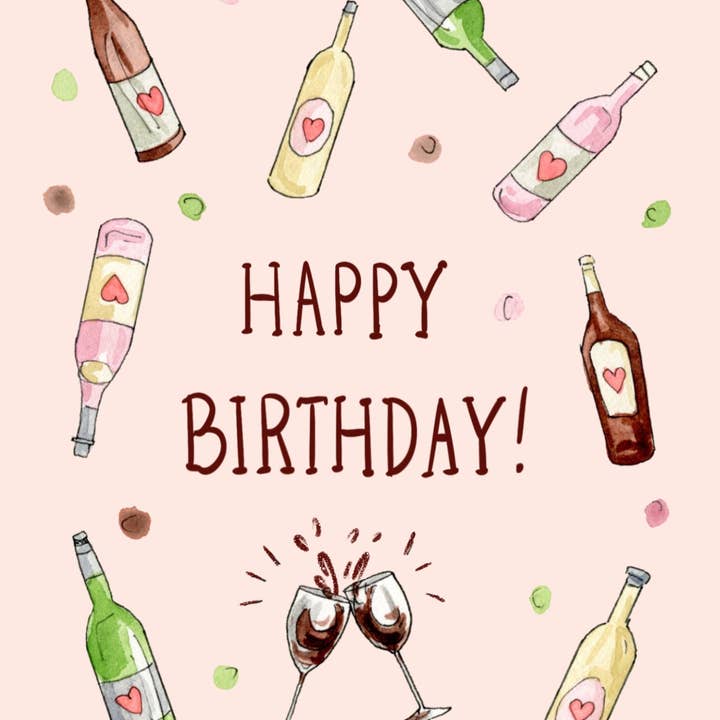 Amy Wike Illustration - Wholesale Birthday Card - Wine Happy Birthday Card1