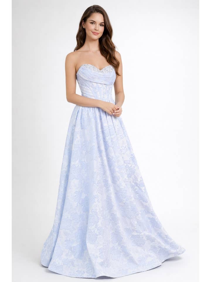 PROM- JACQUARD MATERIAL WITH A SWEETHEART BUST for wholesale by FashionShowcase