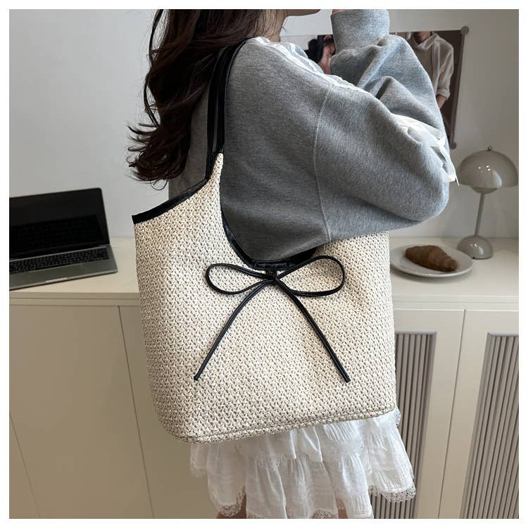 UNISHE - Wholesale Tote Bag - Women's - Vacation Straw Large Capacity Beach Bow Tote Bag ZK30311
