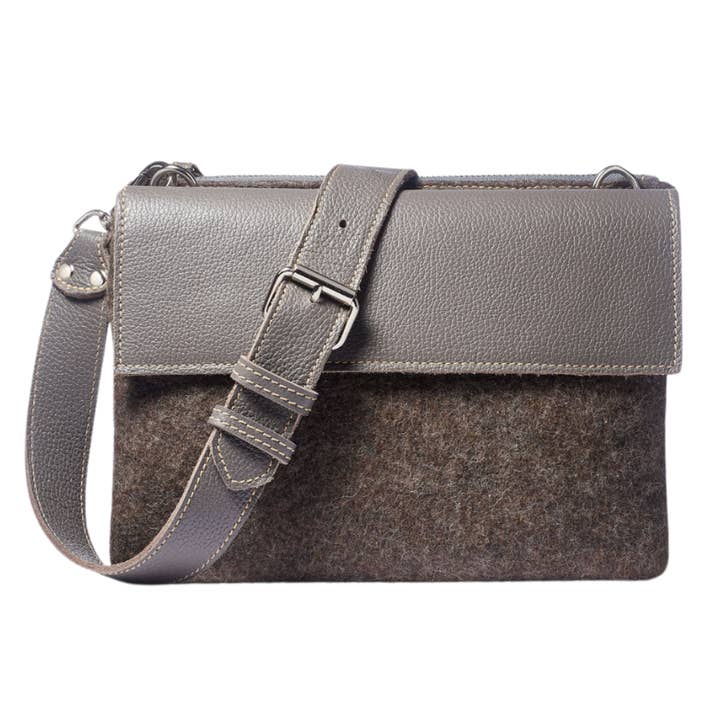 Borsa a tracolla Larissa - Misto lana grigia - Pelle grigia per la vendita all'ingrosso da parte di Modus Rio