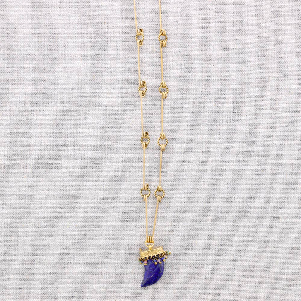 Sonata - Wholesale Choker/Collar - Long Steel Necklace with Horn Stone Pendant1