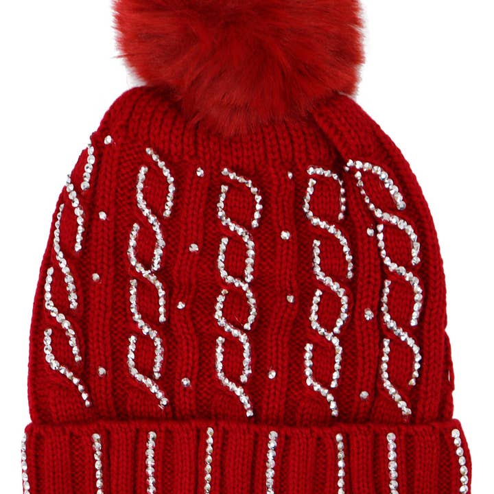 ASSORTED Cable Bling Chunky Knitted Fleece Lined Beanie for wholesale on Faire8