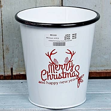 M11121- Holiday Enamel Bucket for wholesale by Impressive Enterprises, Inc.