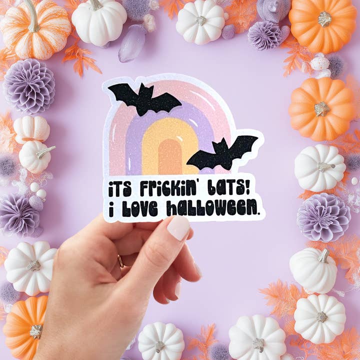 It's Frickin Bats! I Love Halloween - Water Bottle Sticker for wholesale by All The Kewt Stickers