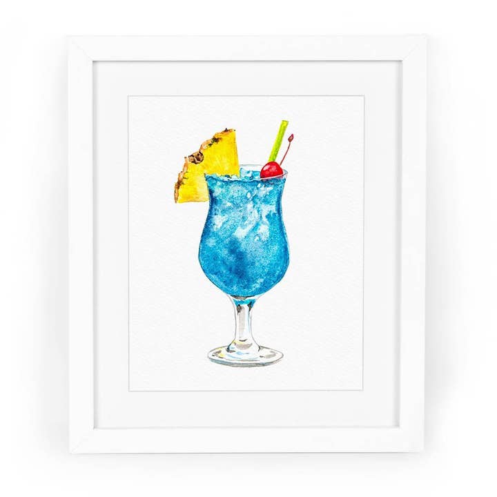 Blue Hawaii Tropical Drink Watercolor Fine Art Giclee Print for wholesale by CharmCat