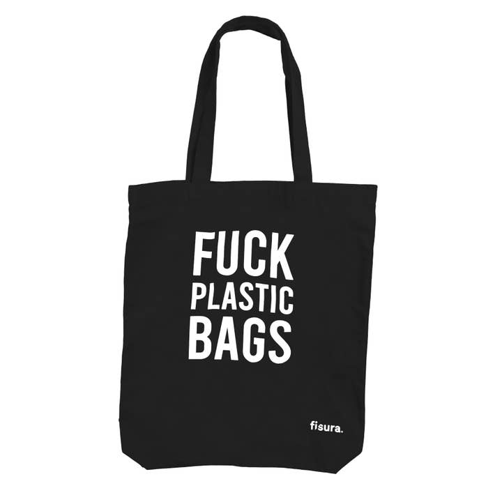 Fisura - Wholesale Tote Bag - Unisex - Black "Fuck plastic bags" tote bag