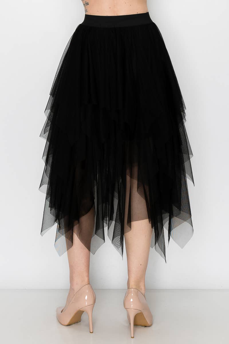 Origami Apparel ~  Lace and Crochet inspired - Wholesale Skirt - Women's - Dreamy Tiered Tulle Midi Skirt With Floaty Hem - 4546 BK3