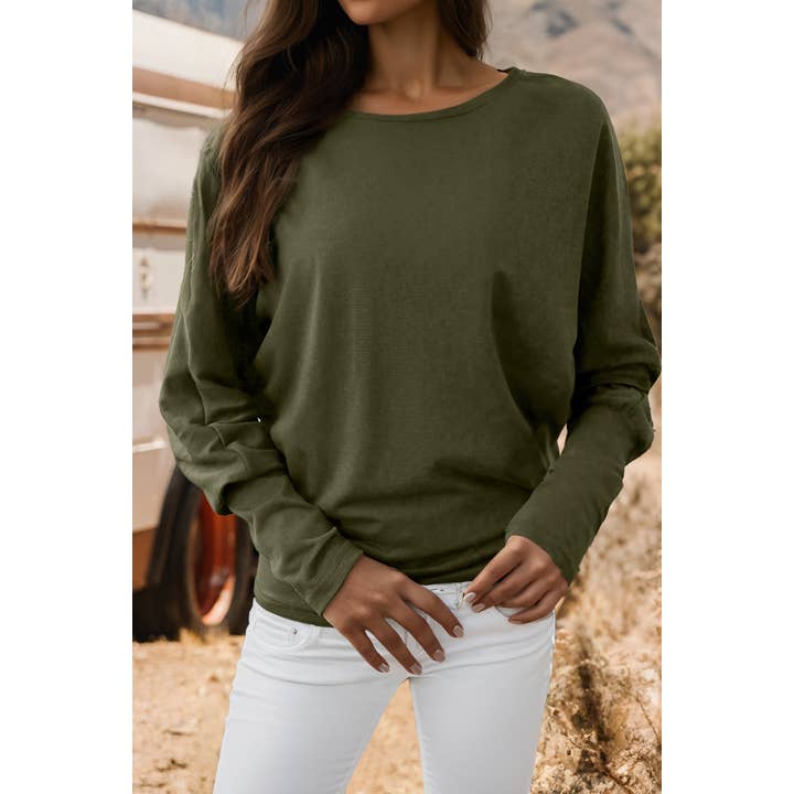 Fashion-W Solid Color Round Neck Dolman Sleeve Top for wholesale by fashionworks