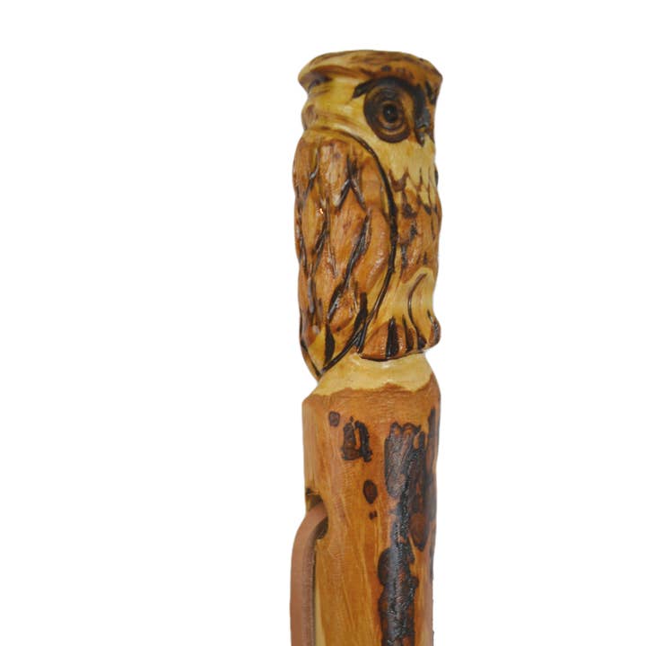 Creation Carvings LLC - Wholesale Fitness Equipment - Walking Stick with Owl Carving in Hardwood, Strong Kiln Dried Hiking Staff by Creation Carvings