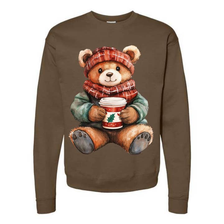 winter coffee bear crewneck sweatshirt for wholesale by Hello Delilah