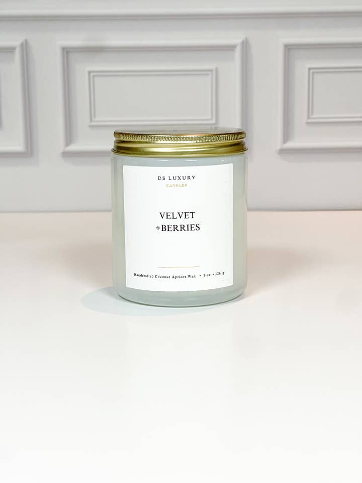 Fløjl + Bær Duftlys - 8 oz Mælkeagtig Glaslys for engroshandel hos DS Luxury Candles