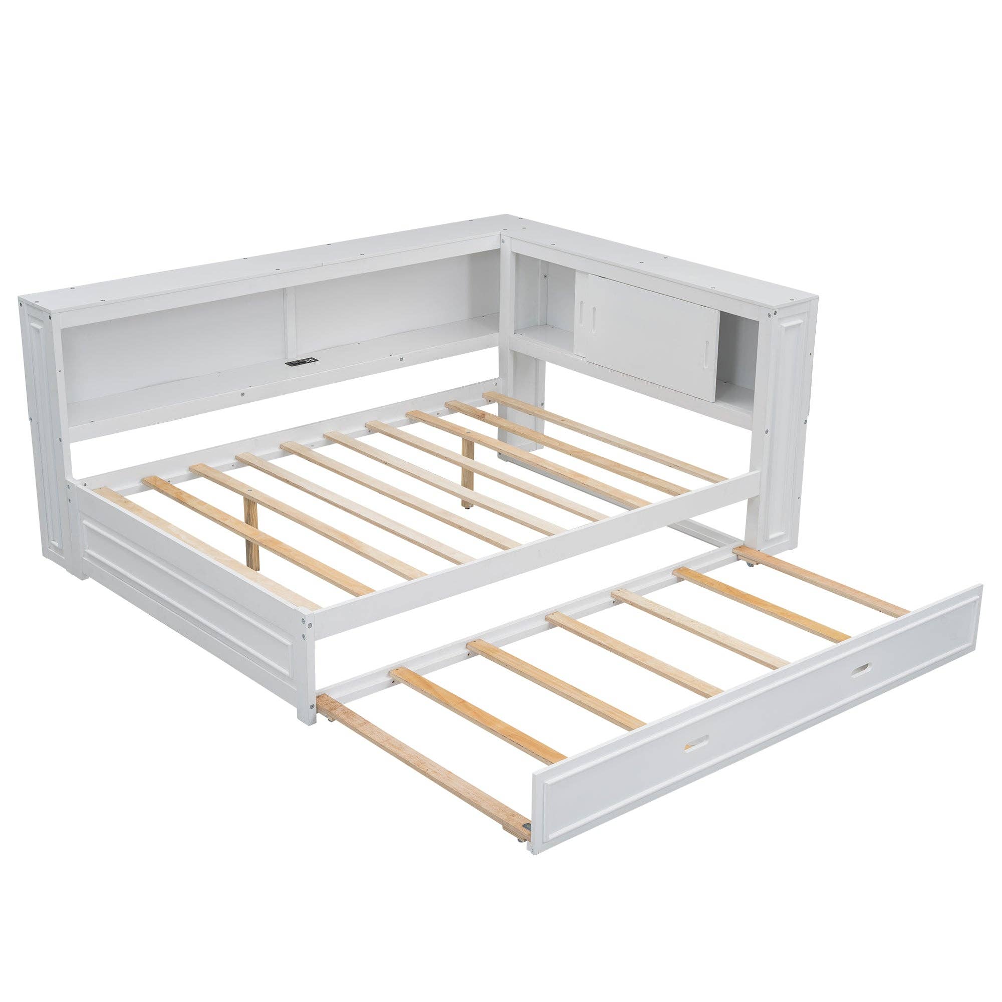 39F Inc. - Wholesale Bed - Full Size White Daybed with Storage Shelves USB and Trundle10