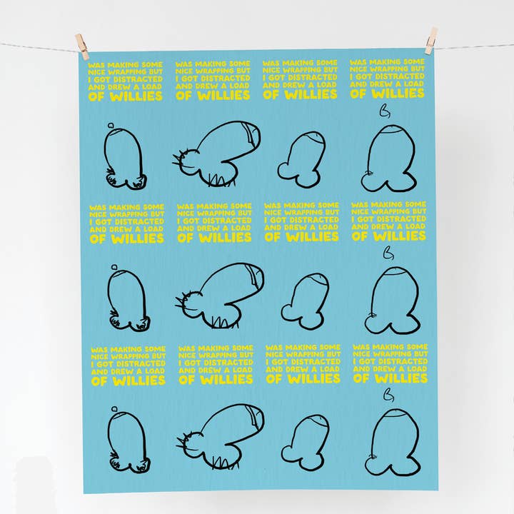 Funny Flat 70 x 50cm Gift Wrap - 'Willies' for wholesale by The Buddy Fernandez Card Company