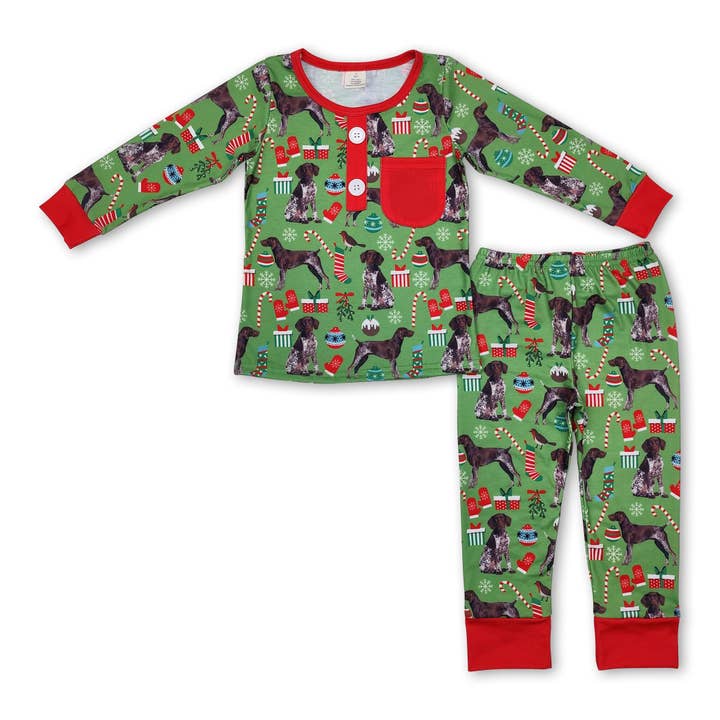 Dog gloves gift candy cane kids boys Christmas pajamas for wholesale by Yawoo Garments