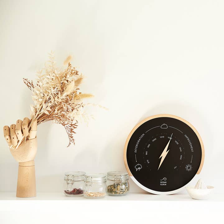 Ocean Clock - Wholesale Wall Clock - Black and white wooden weather BAROMETER3