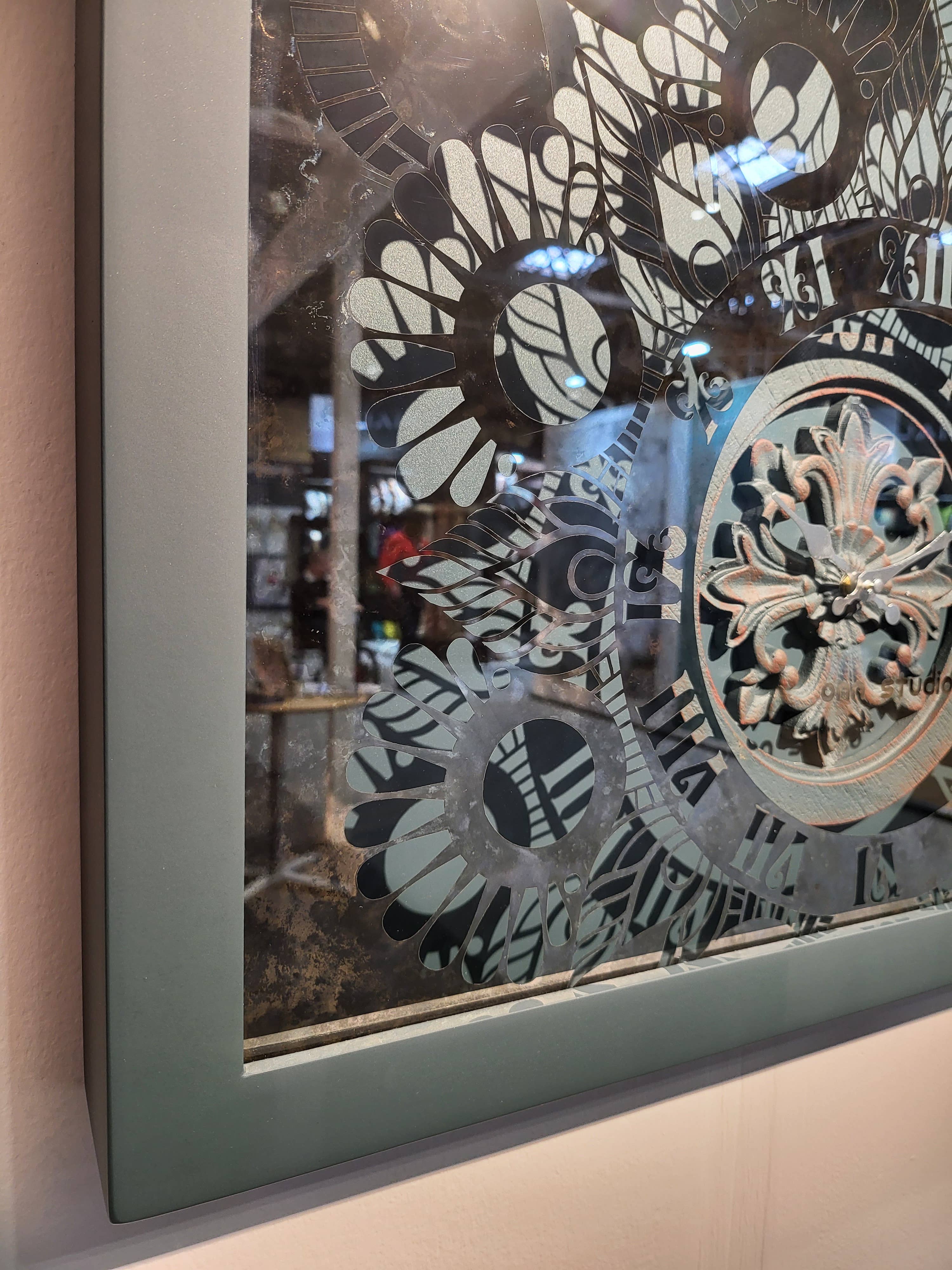 Onn Studio By Merit Home - Vente Horloges murales - Onn Studio Teal Square Patine miroir surdimensionné fait main8