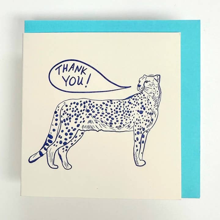 Tack Cheetah Mini Card för wholesale av Wolf & Wren Press