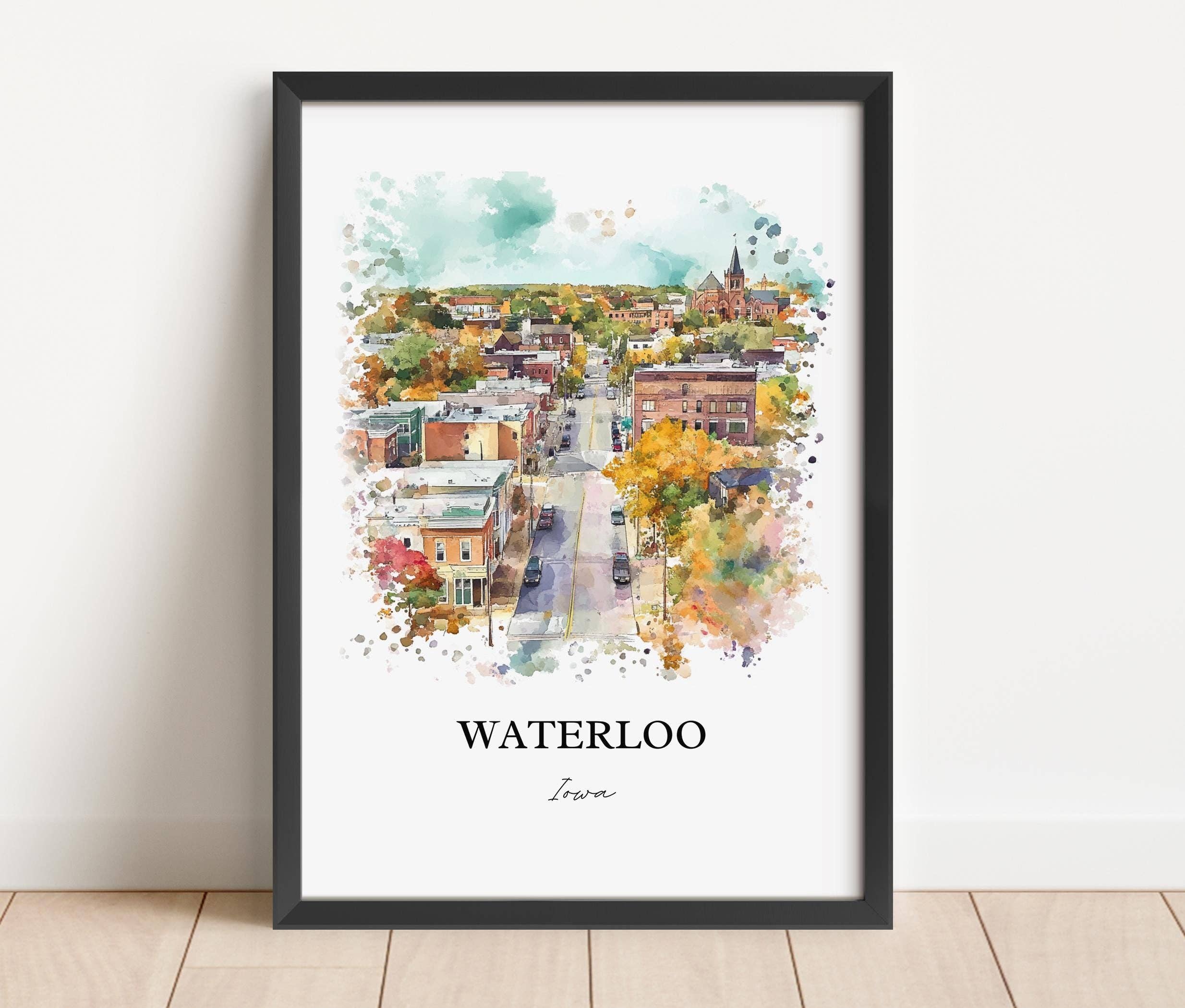 Premium Travel Art - Wholesale Art Print - Waterloo Iowa Wall Art, Black Hawk County Print, Iowa Watercolor Art, Waterloo IA Gift, Travel Print, Travel Poster, Housewarming Gift