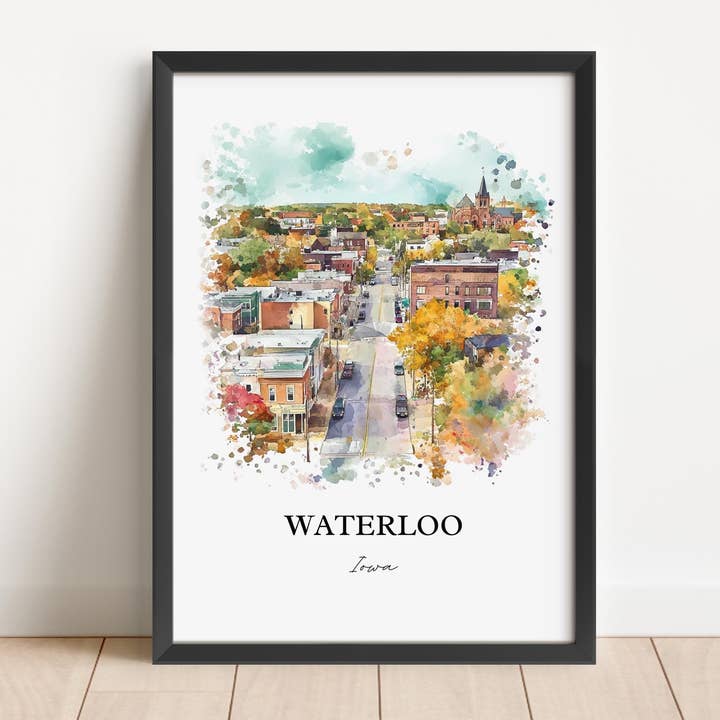 Premium Travel Art - Wholesale Art Print - Waterloo Iowa Wall Art, Black Hawk County Print, Iowa Watercolor Art, Waterloo IA Gift, Travel Print, Travel Poster, Housewarming Gift0