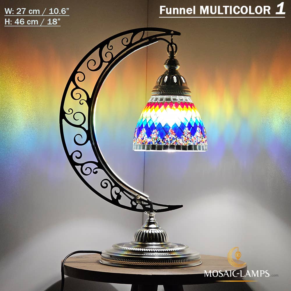 Mosaic Lamps - Vendita all'ingrosso Lampada da scrivania/d'accento - Lampada da scrivania Turkish Moon in argento, luci ad arco marocchine, Murano C15