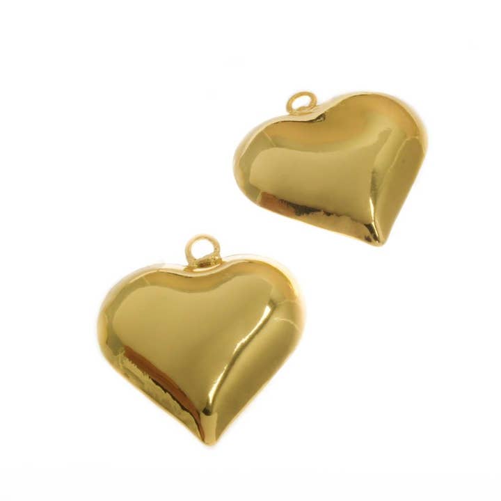 Jewel Pledge - Wholesale Individual Charm/Pendant - 18k Gold Puffy Heart Pendant Statement Piece Gift CPG25152