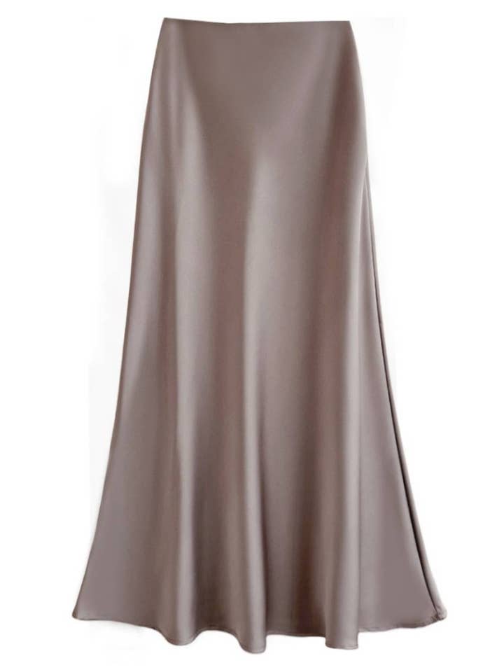 Sweetkama - Wholesale Skirt - Women's - Ladies Satin Elastic Wait Pearlescent Midi Skirt SKS5045318