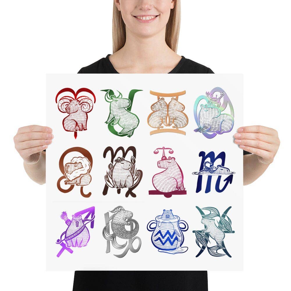 JoyousJoyfulJoyness - Wholesale Art Print - All the Capybara Zodiac Signs Print [Unfoiled]7