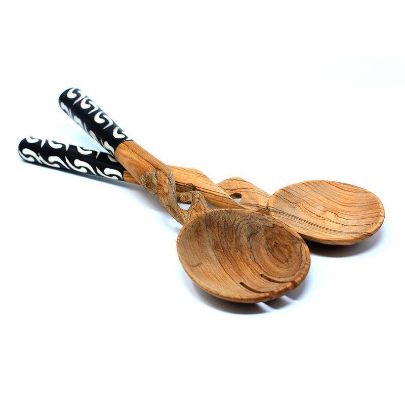 Global Crafts - Wholesale Serving Utensil - Olive Wood Serving Set, Braided Batik Handles4