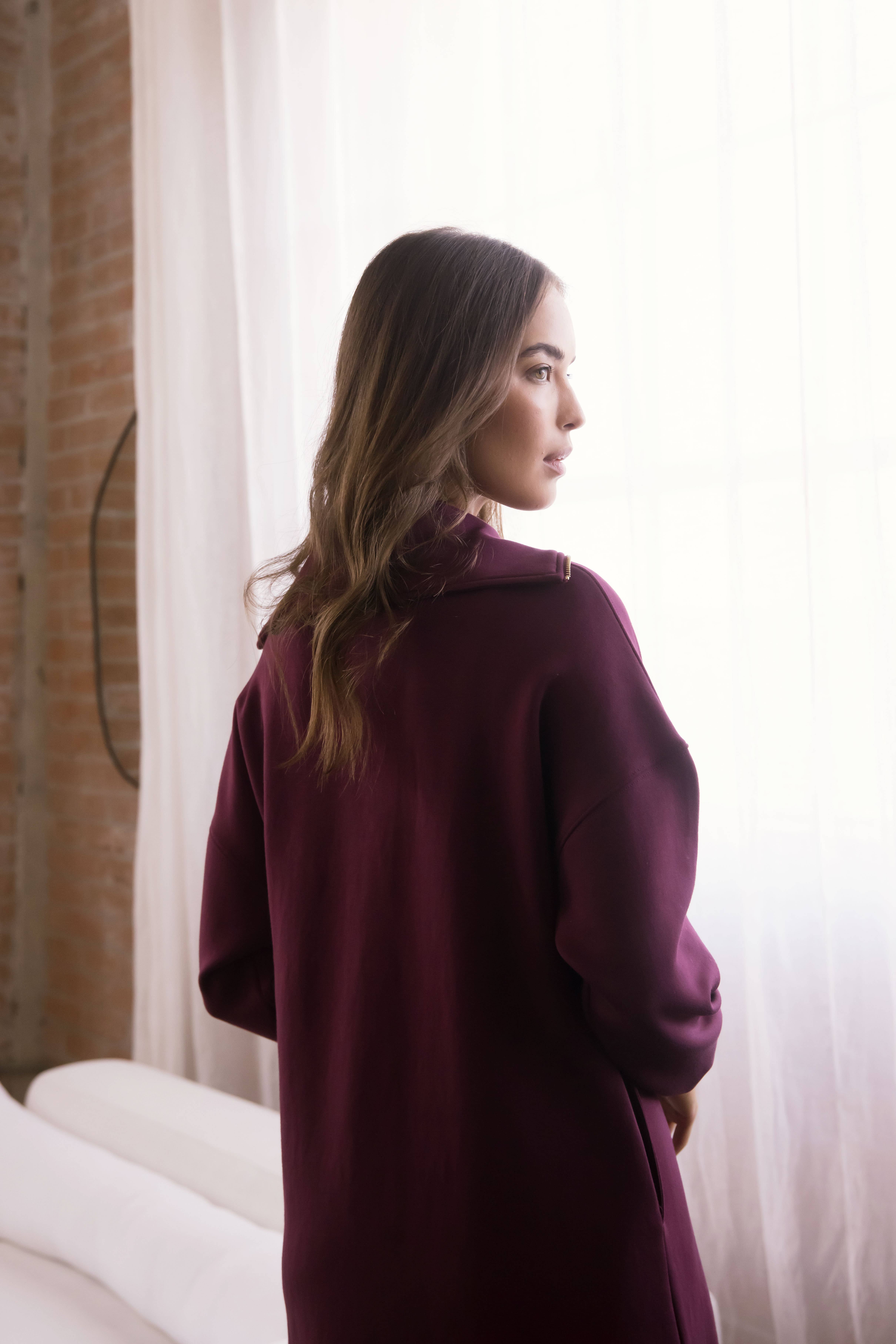 P. CILL - Wholesale Dress - Women's - P. CILL Butter Modal Quarter Zip Up Long Sleeve Dress25