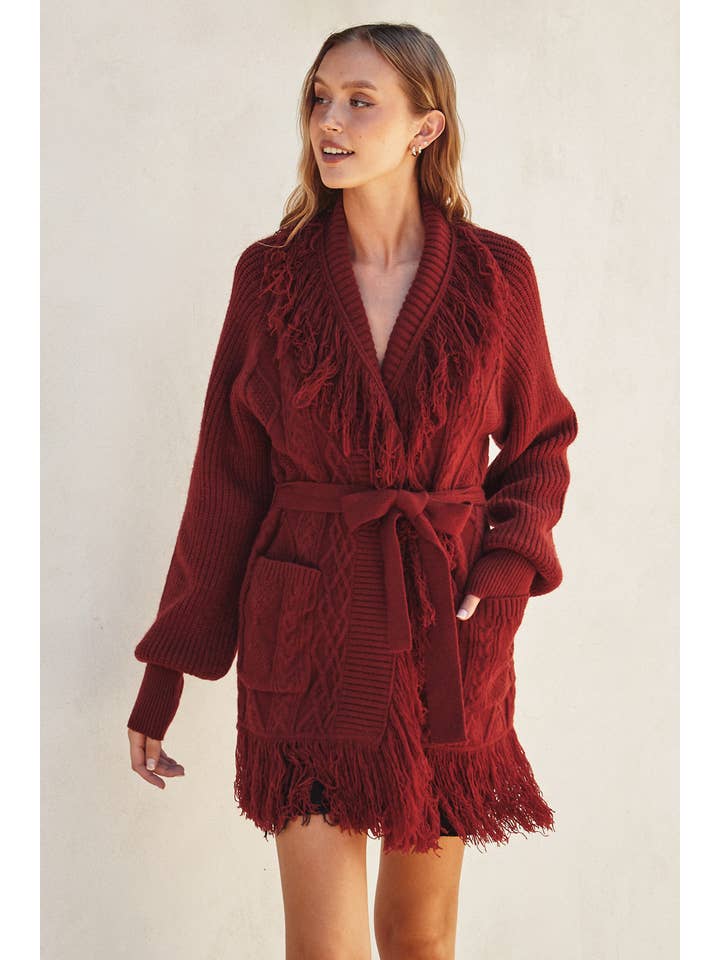 Dress Forum - Wholesale Cardigan - Women's - Cable Detail Fringe Long Cardigan (1)