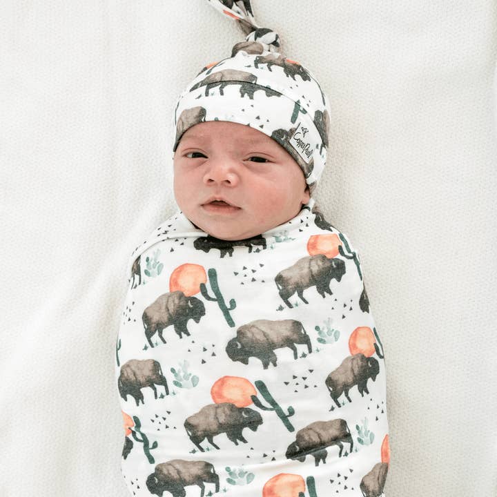 Knit Swaddle Blanket - Bison for wholesale by Copper Pearl