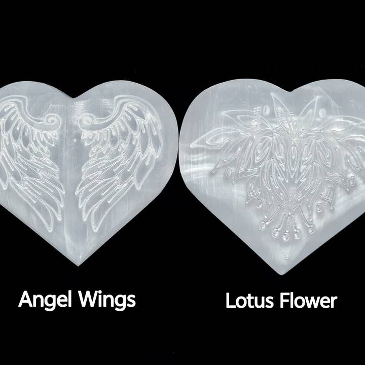 Seleniet Palmsteen Hartvorm Engelvleugels & Lotus Bloem Maat 3" Inch voor wholesale door CRCBEADS