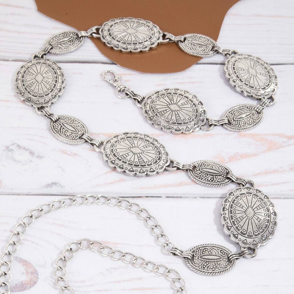 Collections by Fame Accessories - Wholesale Belt - Women's - Ornate Oval Western Concho Disc Chain Belt7