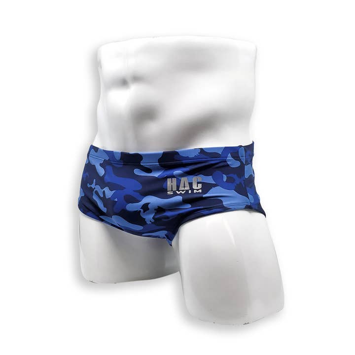 Mens Vintage Cut Swim Brief - Blue Dino Camo for wholesale by HAC Swim