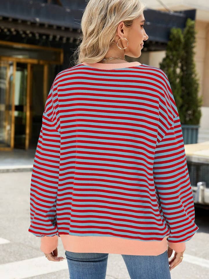 NINEXIS - Wholesale Blouse - Women's - CWTBLL1888_FALL CREW-NECK STRIPED LONG-SLEEVED TOP25