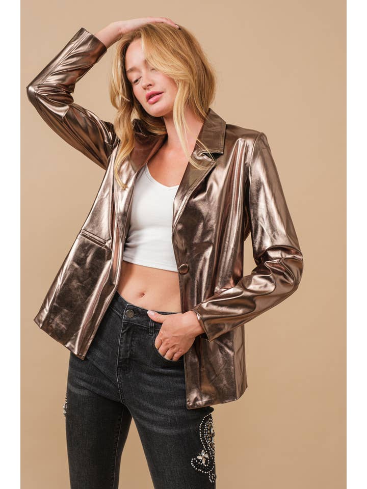 Blue B - Wholesale Blazer - Women's - 61245J - Metallic Pu Loose Single Blazer Jacket17