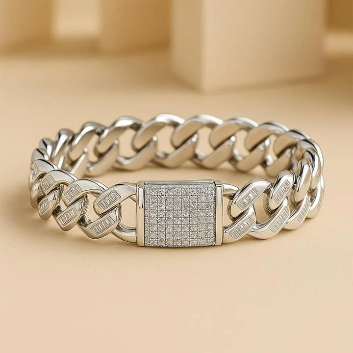 6 Carat Moissanite Sterling Silver Emerald Cut Men’s Bangle for wholesale by Celino Jewelry