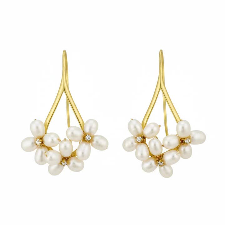 Parel Druppel Oorbellen met Bloemblaadjes Cluster voor wholesale door Angel Barocco